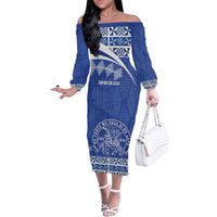 Personalised Tonga Tupou College Toloa Family Matching Off The Shoulder Long Sleeve Dress and Hawaiian Shirt 160 Years Anniversary Tongan Ngatu Pattern