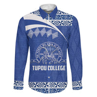 Personalised Tonga Tupou College Toloa Family Matching Off Shoulder Maxi Dress and Hawaiian Shirt 160 Years Anniversary Tongan Ngatu Pattern LT14 Dad's Shirt - Long Sleeve Blue - Polynesian Pride