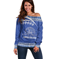 Personalised Tonga Tupou College Toloa Off Shoulder Sweater 160 Years Anniversary Tongan Ngatu Pattern