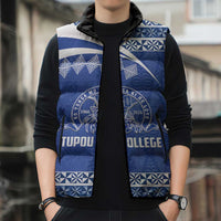 Personalised Tonga Tupou College Toloa Sleeveless Puffer Jacket 160 Years Anniversary Tongan Ngatu Pattern