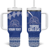 Personalised Tonga Tupou College Toloa Tumbler With Handle 160 Years Anniversary Tongan Ngatu Pattern