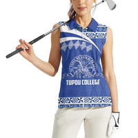Personalised Tonga Tupou College Toloa Women Sleeveless Polo Shirt 160 Years Anniversary Tongan Ngatu Pattern