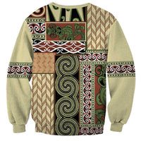 Beige Aotearoa Kowhaiwhai Pattern Sweatshirt NZ Maori Quilt Style LT14 - Polynesian Pride