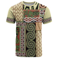 Beige Aotearoa Kowhaiwhai Pattern T Shirt NZ Maori Quilt Style LT14 Beige - Polynesian Pride