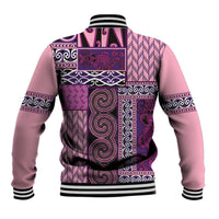 Pink Aotearoa Kowhaiwhai Pattern Baseball Jacket NZ Maori Quilt Style LT14 - Polynesian Pride