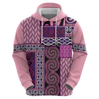 Pink Aotearoa Kowhaiwhai Pattern Hoodie NZ Maori Quilt Style