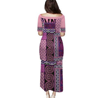 Pink Aotearoa Kowhaiwhai Pattern Puletasi NZ Maori Quilt Style