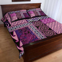 Pink Aotearoa Kowhaiwhai Pattern Quilt Bed Set NZ Maori Quilt Style