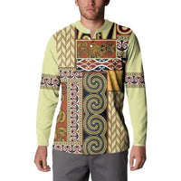 Yellow Aotearoa Kowhaiwhai Pattern Button Sweatshirt NZ Maori Quilt Style LT14 - Polynesian Pride