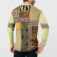 Yellow Aotearoa Kowhaiwhai Pattern Button Sweatshirt NZ Maori Quilt Style LT14 - Polynesian Pride