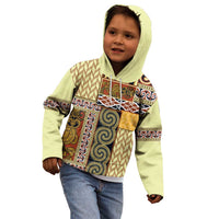 Yellow Aotearoa Kowhaiwhai Pattern Kid Hoodie NZ Maori Quilt Style