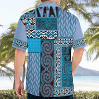 Blue Aotearoa Kowhaiwhai Pattern Hawaiian Shirt NZ Maori Quilt Style