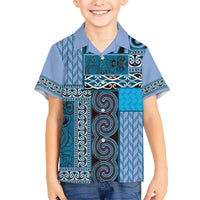 Blue Aotearoa Kowhaiwhai Pattern Hawaiian Shirt NZ Maori Quilt Style