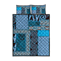 Blue Aotearoa Kowhaiwhai Pattern Quilt Bed Set NZ Maori Quilt Style