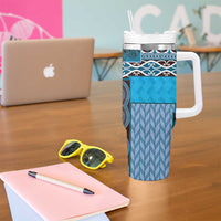 Blue Aotearoa Kowhaiwhai Pattern Tumbler With Handle NZ Maori Quilt Style