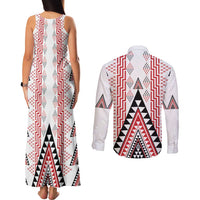 Aotearoa Taniko Couples Matching Tank Maxi Dress and Long Sleeve Button Shirt Niho Taniwha Purapura Whetu Mix Poutama