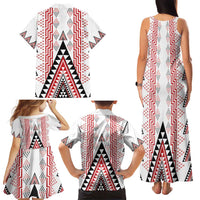 Aotearoa Taniko Family Matching Tank Maxi Dress and Hawaiian Shirt Niho Taniwha Purapura Whetu Mix Poutama