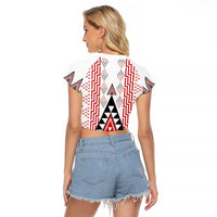 Aotearoa Taniko Raglan Cropped T Shirt Niho Taniwha Purapura Whetu Mix Poutama