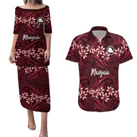 Personalised Cook Islands Mangaia Couples Matching Puletasi and Hawaiian Shirt Tiare Maori Polynesian Waves Tattoo