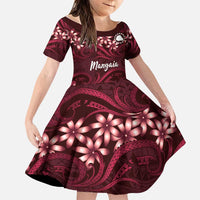 Personalised Cook Islands Mangaia Family Matching Long Sleeve Bodycon Dress and Hawaiian Shirt Tiare Maori Polynesian Waves Tattoo LT14 Daughter's Dress Burgundy - Polynesian Pride