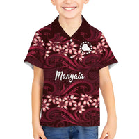 Personalised Cook Islands Mangaia Family Matching Off Shoulder Maxi Dress and Hawaiian Shirt Tiare Maori Polynesian Waves Tattoo LT14 Son's Shirt Burgundy - Polynesian Pride