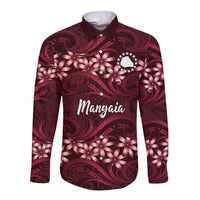 Personalised Cook Islands Mangaia Long Sleeve Button Shirt Tiare Maori Polynesian Waves Tattoo LT14 Unisex Burgundy - Polynesian Pride