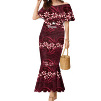 Personalised Cook Islands Mangaia Mermaid Dress Tiare Maori Polynesian Waves Tattoo LT14 Women Burgundy - Polynesian Pride