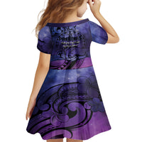 Philippines Father's Day Kid Short Sleeve Dress Polynesian Tattoo Galaxy Vibes