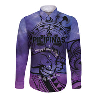Philippines Father's Day Long Sleeve Button Shirt Polynesian Tattoo Galaxy Vibes