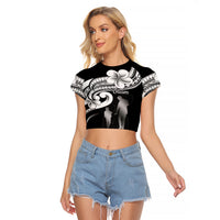 Guam Father's Day Raglan Cropped T Shirt Chamorro Latte Stone Polynesian Pattern