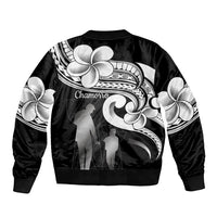 Guam Father's Day Sleeve Zip Bomber Jacket Chamorro Latte Stone Polynesian Pattern