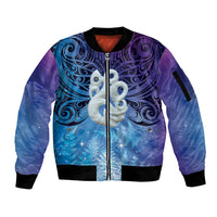 New Zealand Matariki Sleeve Zip Bomber Jacket Aotearoa Maori New Year Manaia Galaxy Vibes