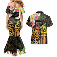 Personalised Vanuatu Independence Day Couples Matching Mermaid Dress and Hawaiian Shirt Carving Drum Sand Drawing Turtle