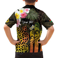 Personalised Vanuatu Independence Day Family Matching Long Sleeve Bodycon Dress and Hawaiian Shirt Carving Drum Sand Drawing Turtle