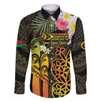 Personalised Vanuatu Independence Day Family Matching Puletasi and Hawaiian Shirt Carving Drum Sand Drawing Turtle