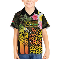 Personalised Vanuatu Independence Day Family Matching Short Sleeve Bodycon Dress and Hawaiian Shirt Carving Drum Sand Drawing Turtle