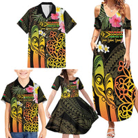 Personalised Vanuatu Independence Day Family Matching Summer Maxi Dress and Hawaiian Shirt Carving Drum Sand Drawing Turtle