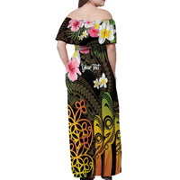 Personalised Vanuatu Independence Day Off Shoulder Maxi Dress Carving Drum Sand Drawing Turtle