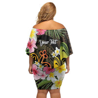 Personalised Vanuatu Independence Day Off Shoulder Short Dress Carving Drum Sand Drawing Turtle