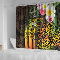 Personalised Vanuatu Independence Day Shower Curtain Carving Drum Sand Drawing Turtle