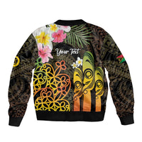 Personalised Vanuatu Independence Day Sleeve Zip Bomber Jacket Carving Drum Sand Drawing Turtle LT14 - Polynesian Pride
