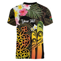 Personalised Vanuatu Independence Day Women V-Neck T-Shirt Carving Drum Sand Drawing Turtle