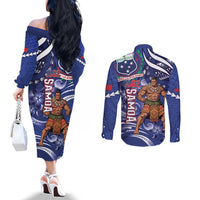 Samoa Independence Day Couples Matching Off The Shoulder Long Sleeve Dress and Long Sleeve Button Shirt 1962 Proud Samoan Warrior