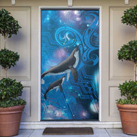 Paikea New Zealand Matariki Door Cover Humpback Whale Taniko Motifs Ocean Vibes LT14 Blue - Polynesian Pride
