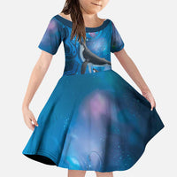Paikea New Zealand Matariki Family Matching Short Sleeve Bodycon Dress and Hawaiian Shirt Humpback Whale Taniko Motifs Ocean Vibes LT14 Daughter's Dress Blue - Polynesian Pride