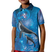 Paikea New Zealand Matariki Kid Polo Shirt Humpback Whale Taniko Motifs Ocean Vibes LT14 Kid Blue - Polynesian Pride