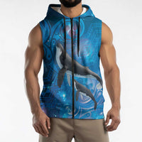 Paikea New Zealand Matariki Sleeveless Zip Hoodie Humpback Whale Taniko Motifs Ocean Vibes LT14 - Polynesian Pride
