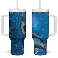 Paikea New Zealand Matariki Tumbler With Handle Humpback Whale Taniko Motifs Ocean Vibes LT14 One Size: 40 oz Blue - Polynesian Pride