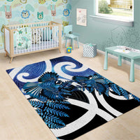 Piwakawaka New Zealand Matariki Area Rug Maori New Year Silver Fern Blue Galaxy LT14 - Polynesian Pride