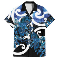 Piwakawaka New Zealand Matariki Family Matching Off Shoulder Maxi Dress and Hawaiian Shirt Maori New Year Silver Fern Blue Galaxy LT14 Dad's Shirt - Short Sleeve Blue - Polynesian Pride